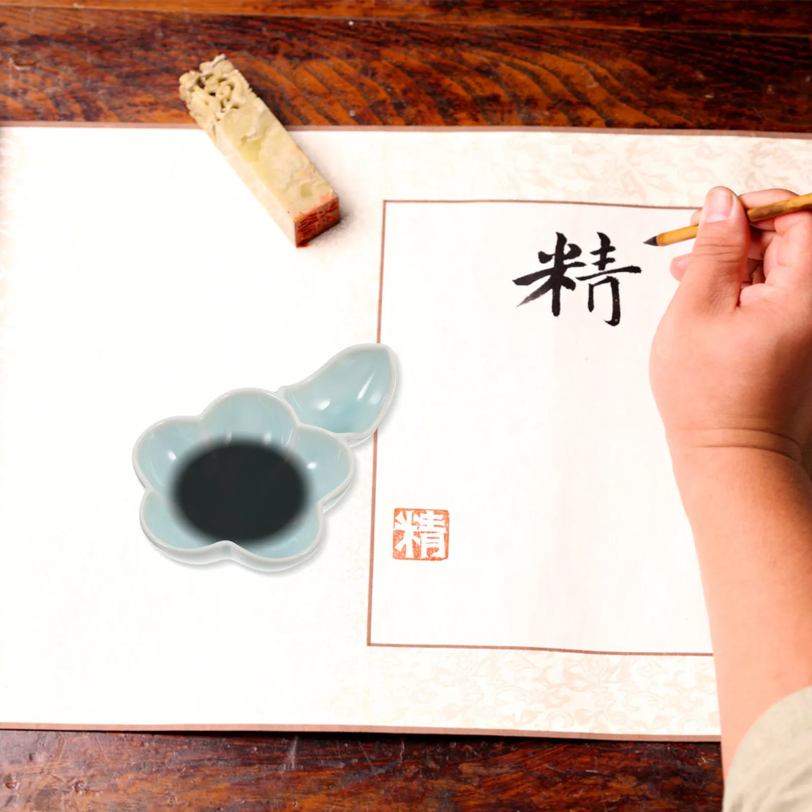 다기능 세라믹 잉크 접시 브러쉬 받침대 펜 세척 트레이 서예 연습용 잉크통 그림 용품 데스크탑