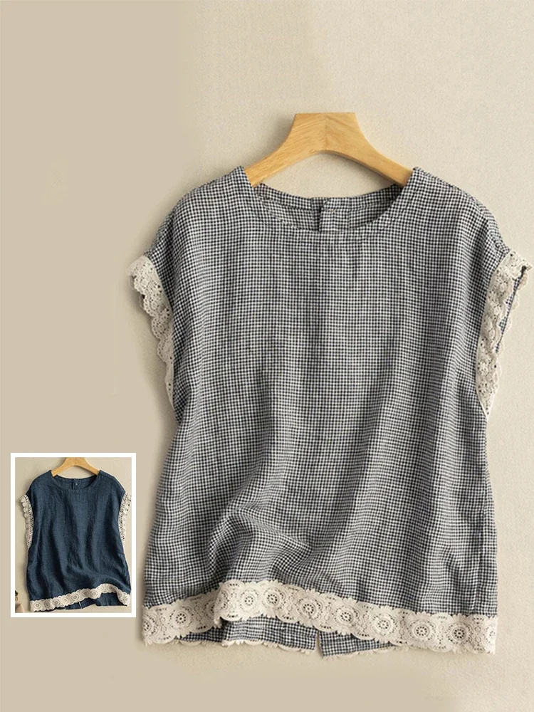 

Summer Sleeveless Loose Round Neck Vest For Women Fashion Lace Hem Female Casual T-Shirts Solid Color Breathable Tank Top Cloth