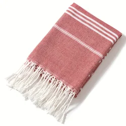 Luxurious Turkish Beach Towel - Soft, Absorbent, and Quick - Drying with Elegant Fringes - 90x180cm (Red)