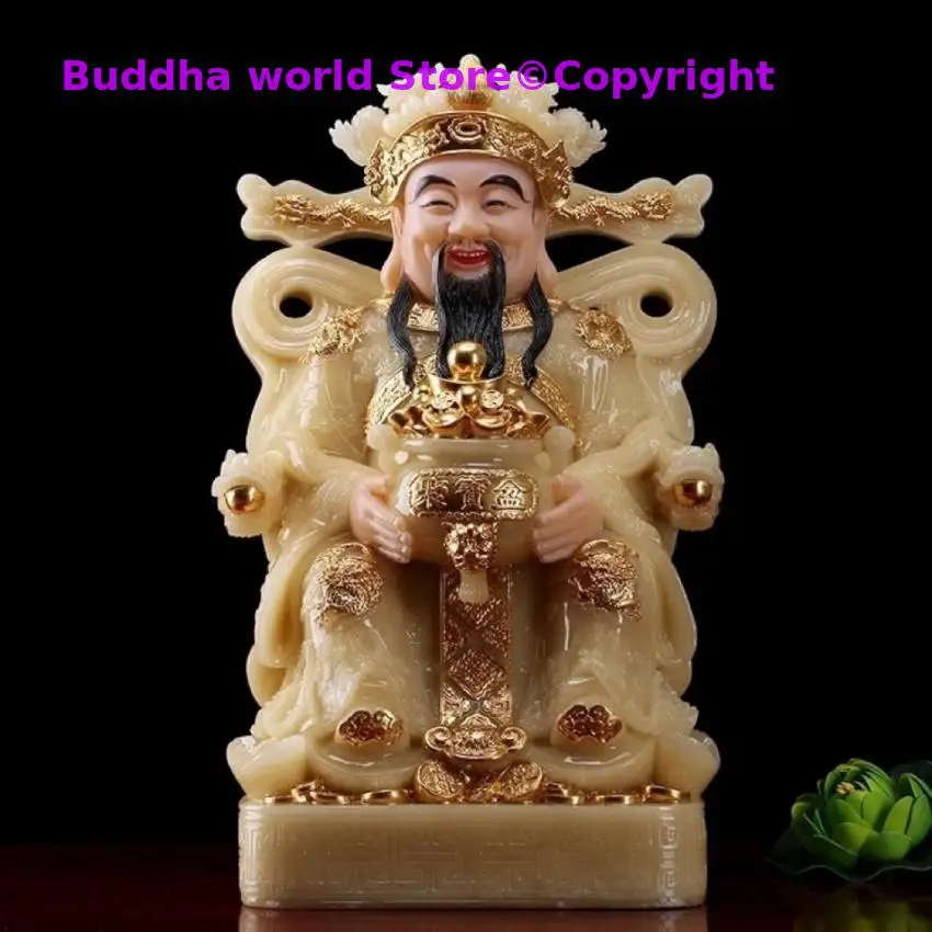 

2024 High-grade jade CAI SHEN GOD home company SHOP God of wealth Natural jade gilding carving Sculpture 40cm