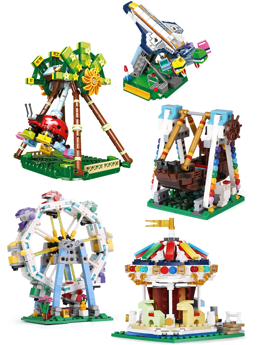 Safad5d2402fc4dd4978ee32e4d3fb41eu Klocki do budowy targowe blokuje diabelski młyn zestaw duże wahadło statek piracki karuzela Park rozrywki z instrukcją montażu