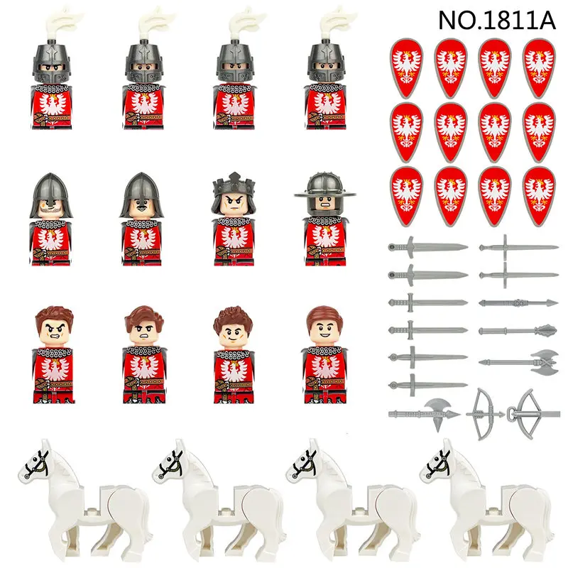 New Medieval Military Castle Rider Soldiers Action Sets Model Bricks Knights Heavy Infantry Weapon Building Block Boy Toys 1811A