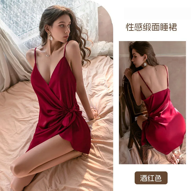 Red (ice silk) suspender nightgown