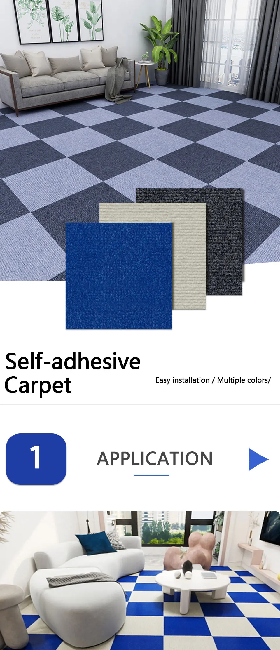 20 Stück, 9 Farben, selbstklebende, quadratische Teppichfliesen, 30 x 30 cm, zum einfachen Anbringen und wiederablösen, ideal für DIY-Projekte, zur Gestaltung von Wohnräumen, für Bodenfliesen und Flure. – Detail 1