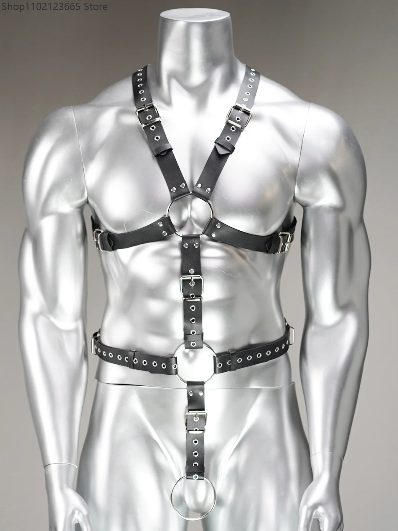 Imbracatura in pelle regolabile da uomo, stile Goth Punk, per cosplay, cintura pettorale con cinghie e O-ring, accessori per festival e rave. - immagine 5