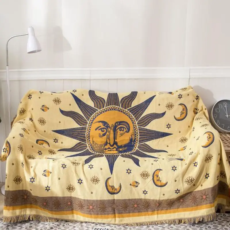 

Одеяла для дивана, жаккардовые тканые одеяла в стиле ретро для дивана с изображением Солнца и Луны
