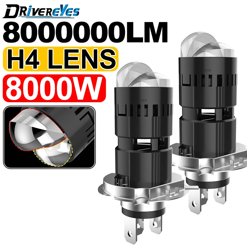 Ultra-Bright H4 LED Projector Lens Headlight with Wireless Turbo Cooling System, 6000K Plug and Play
