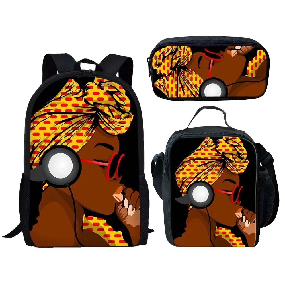 

3D Printed African Girls School Bags, Student Backpack, Laptop Backpack, Lunch Bag, Pencil Case, Popular Harajuku, New, 3Pcs per
