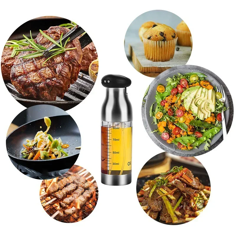 Double-headed Oil Vinegar Bottles Salad BBQ Oil Dispenser Olive Spray For Kitchen Cooking Baking Tool 200ml Stainlness Steel