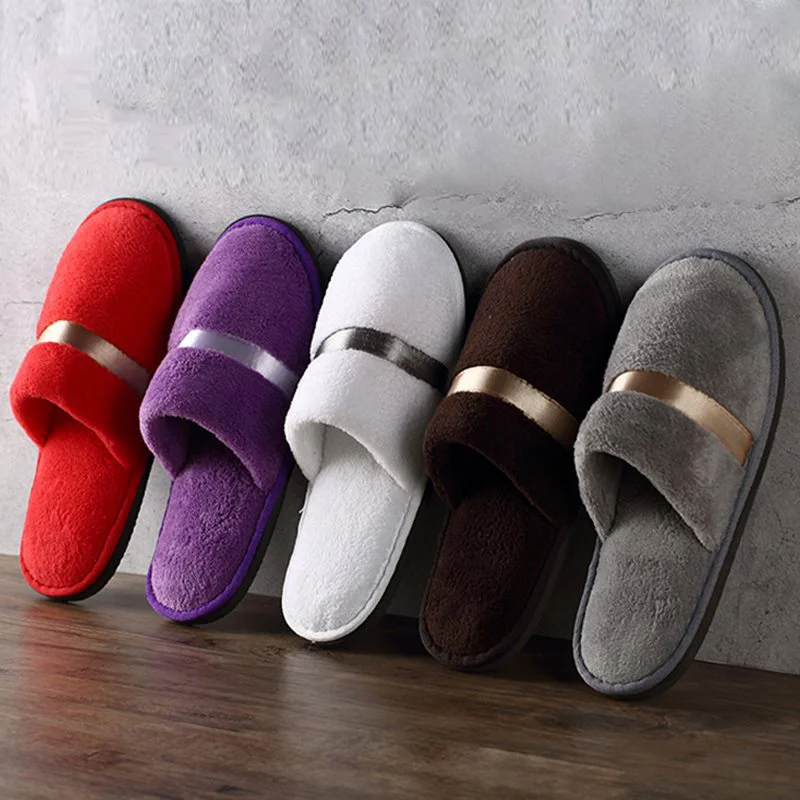 1Pair Disposable Winter Slipper Men Women Hotel Home Slippers Non-slip Portable Travel Sandals Coral Fleece Soft Warm Flip Flops
