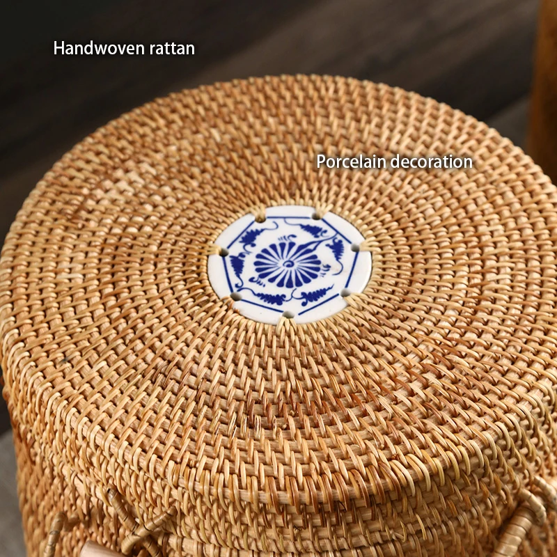 Handwoven Rattan Tea Storage Box With Lid Green Tea Bag Organizer Puer Caddy Snack Canister Food Container Kongfu Teaset tea tin box,tea canister
