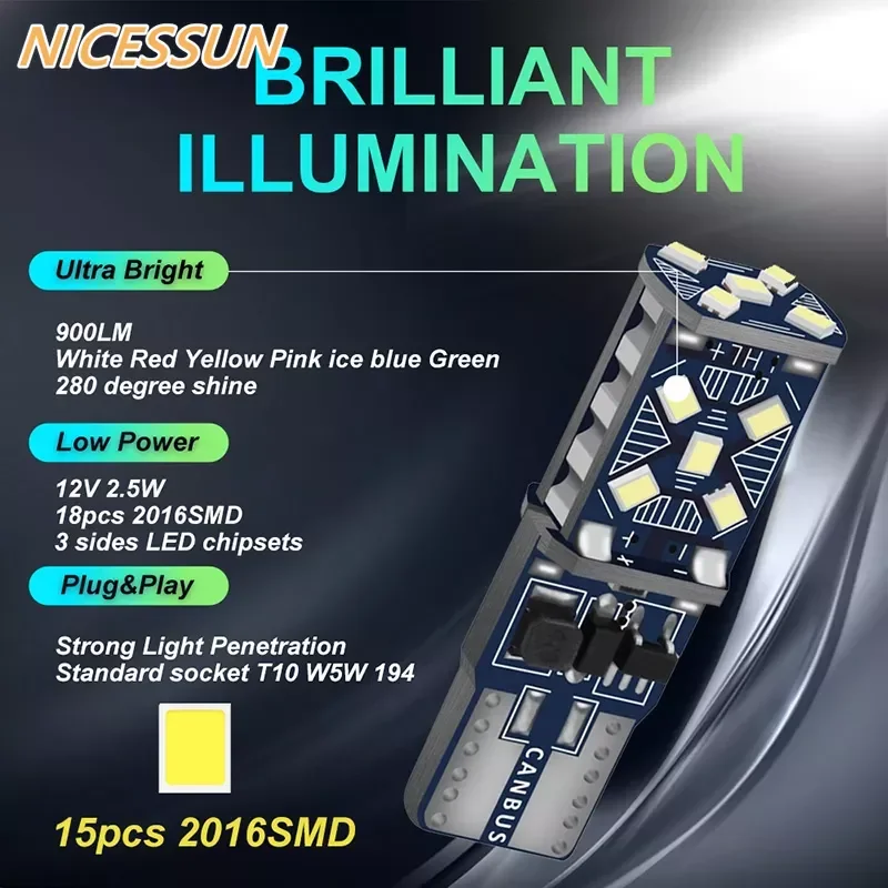 ڵ LED , 194 ȣ Canbus,  2016 SMD, ڵ ׸  ¦, Ʈũ ȣ , T10 W5W, 12V, 24V, 7000K, 2 