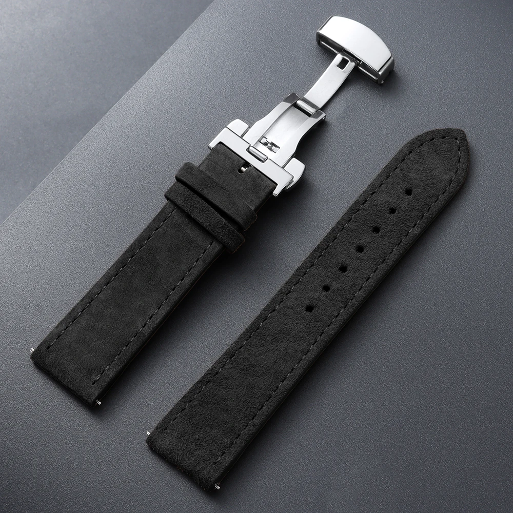 Vintage Suede Cowhide Watch Strap with Butterfly Buckle Bracelet - Sport Wristband