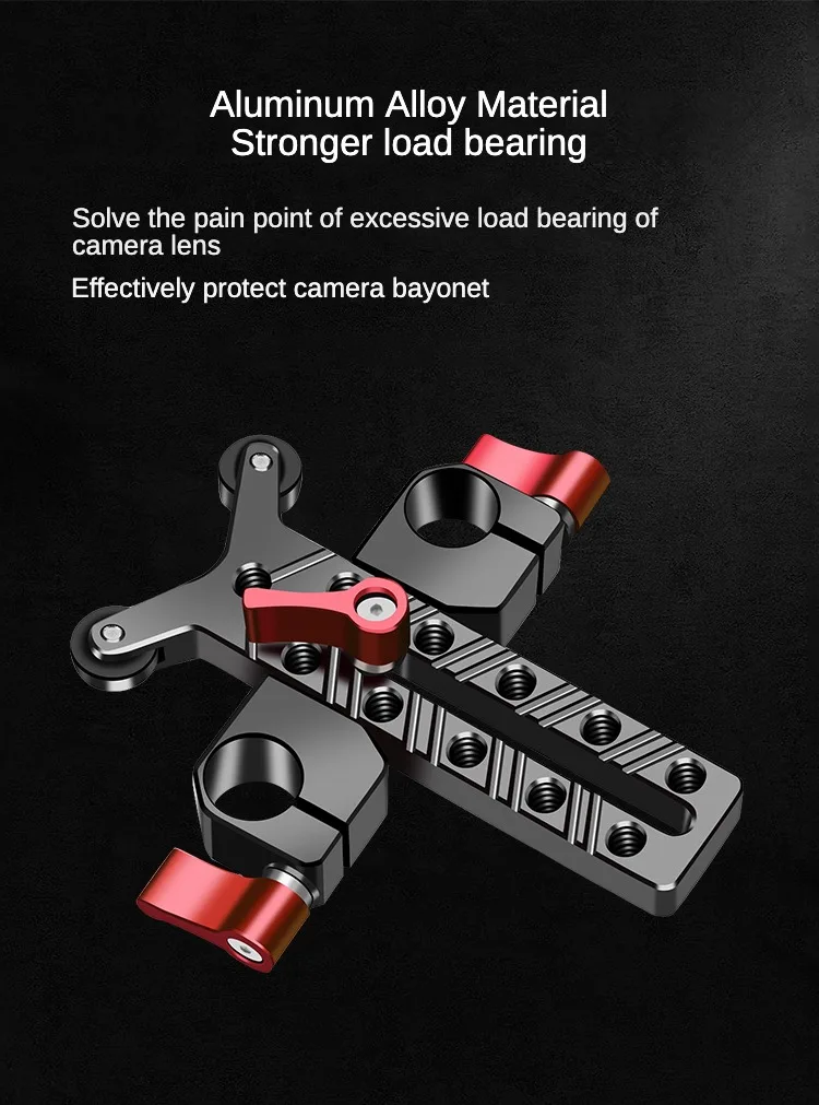 15mm Dual Rod Clamp Height Adjustable 1/4 Camera Lens Vertical Holder Telephoto