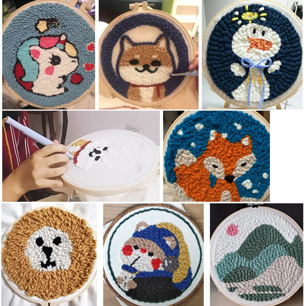 Punch Needle Embroidery Kit Craft Monks Cloth Needlework Cotton Fabric DIY Adjustable Magic Pen Handmade Crafts Tufting Hoop - 6