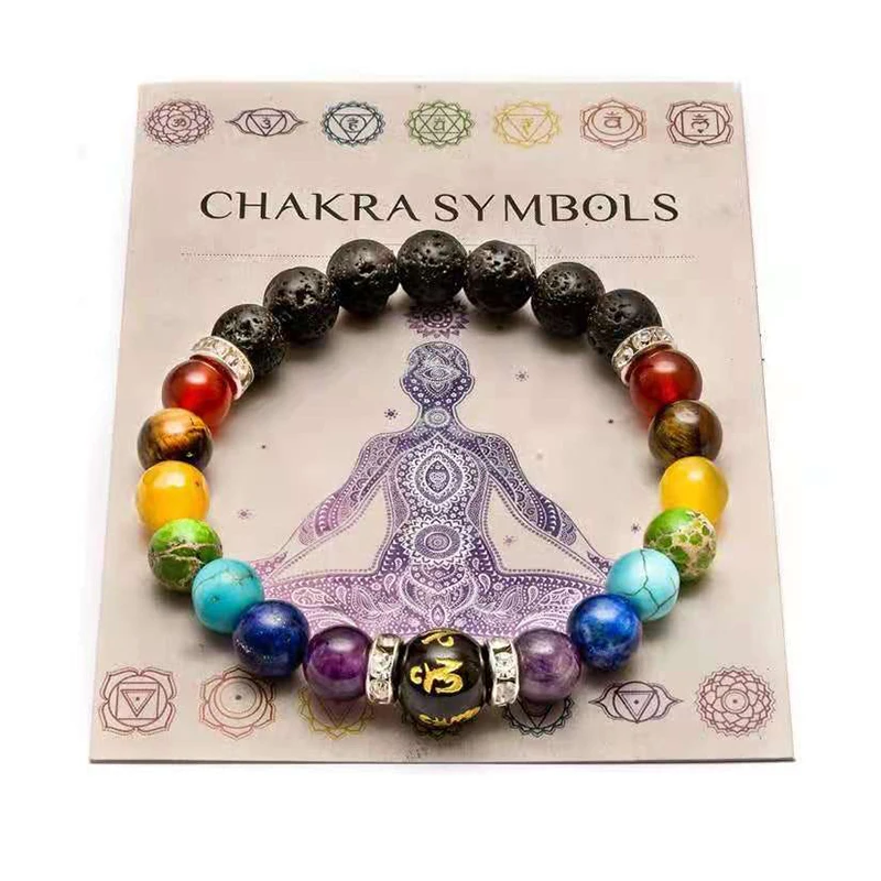 7 Chakra bracciale con significato Cardfor uomo donna cristallo naturale guarigione ansia gioielli Mandala Yoga meditazione braccialetto regalo