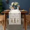 Happy Easter Bunny Egg Linen Table Runner Holiday Party Decor Spring Carrot Plant Plaid Table Runners Kitchen Dining Table Decor 2