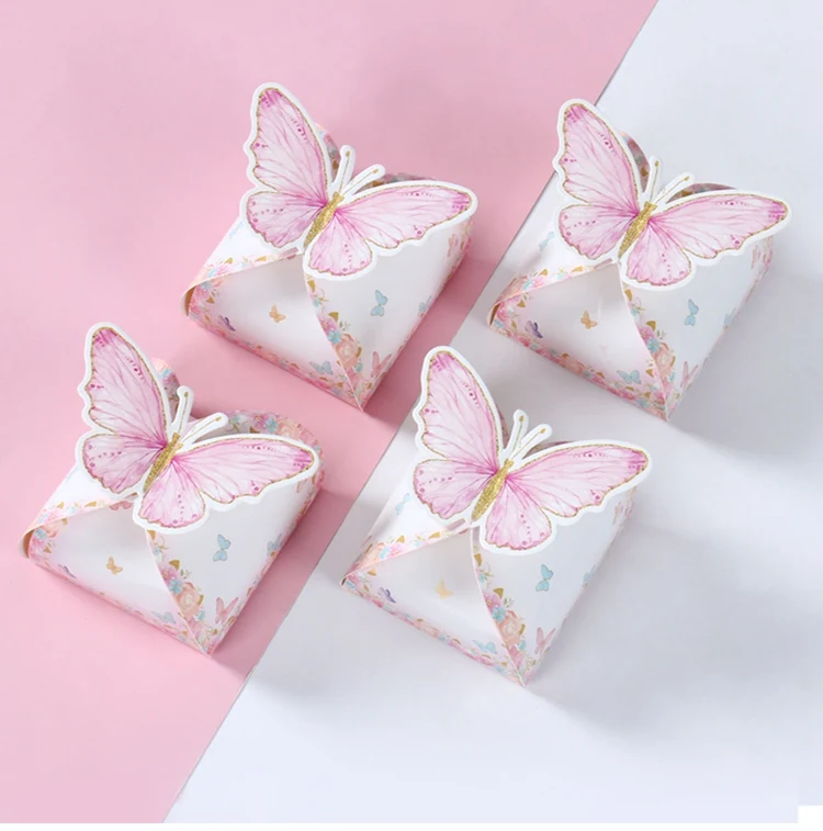 Pink Butterfly Candy Boxes – Gift Packing Bags for Girl Birthday, Baby Shower, Party Fa... - SKU CCB02009 - UGI Packaging