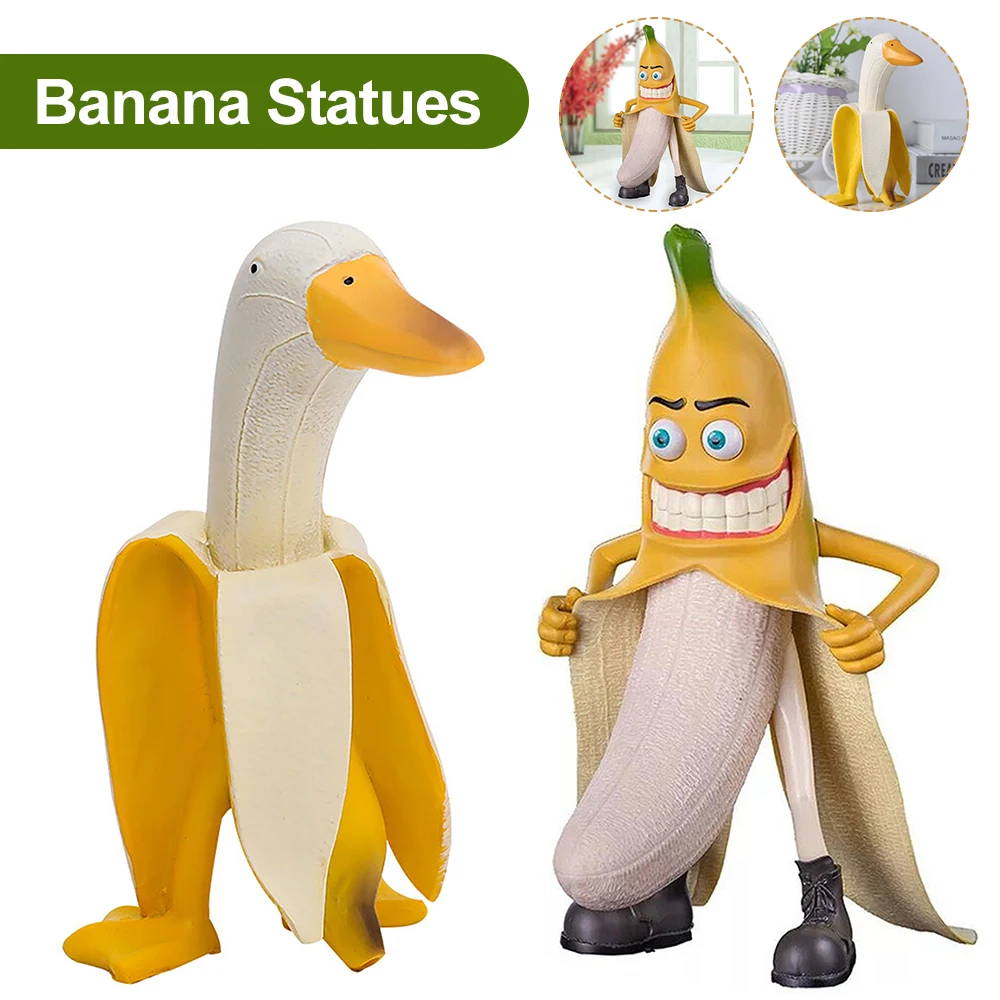 KawaiiBananaDuckStatueResinDuckDeskSculpturesCreativeKidsGiftsFunnyDecortive