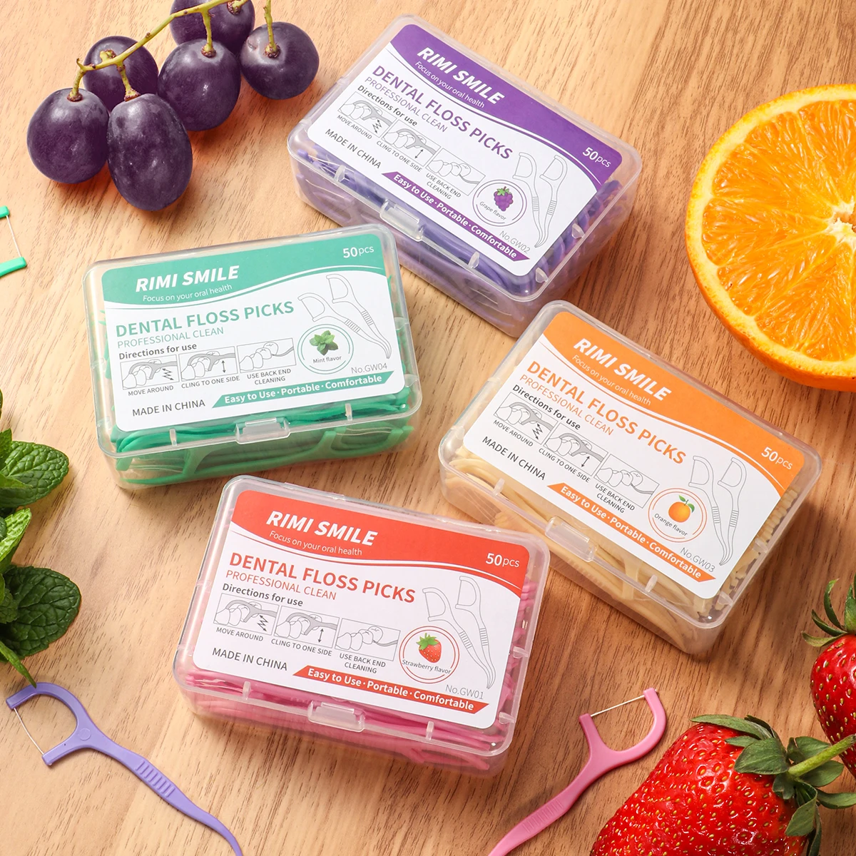 Dental Floss Stick 50 sticks/box Fruit Flavored with 4 Flavors Cleaning Tool for Gaps between Teeth
