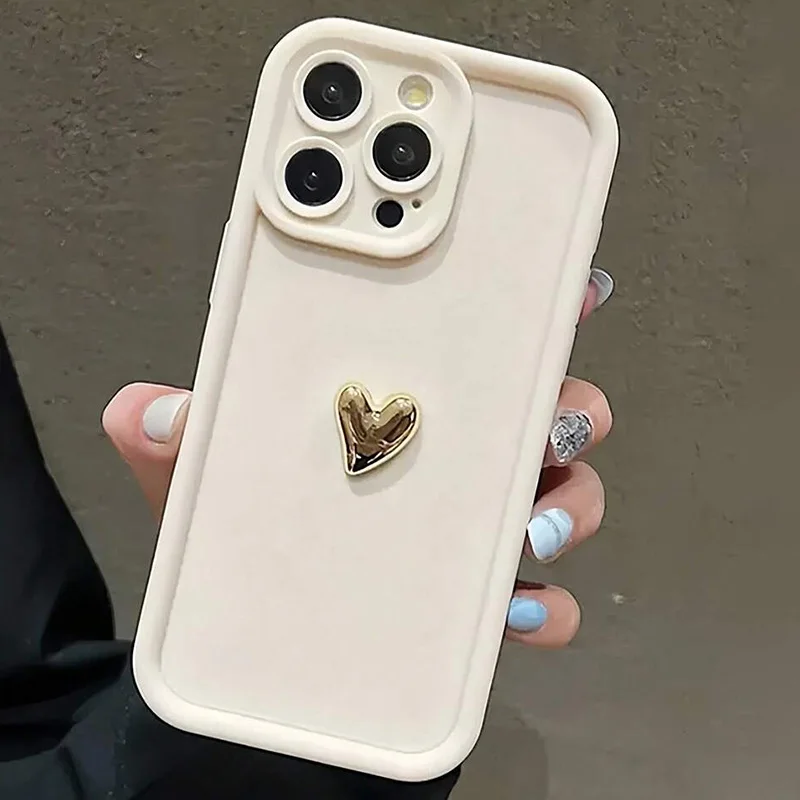 Elegant 3D Golden Heart Luxury Soft Phone Case