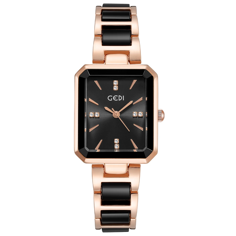Luxury Rectangle Women Watches Simulated-Ceramics Bracelet 30M Water Resistance Elegant Ladies Quartz Wrist Watch White Black