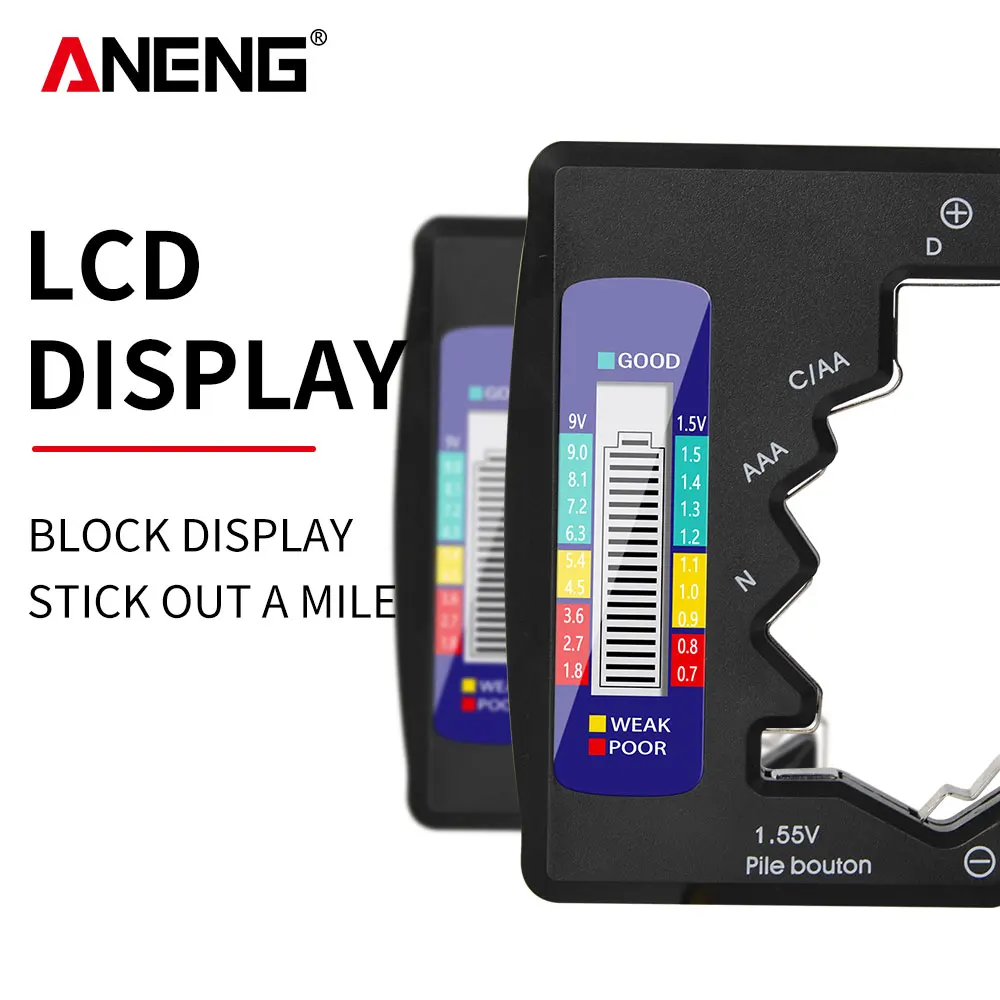 ANENG LCD Display C  AA AAA D N 9V 1.55V Universal Button Cell Battery Tester Volt Capacity Check Detector Capacitance Tool 6