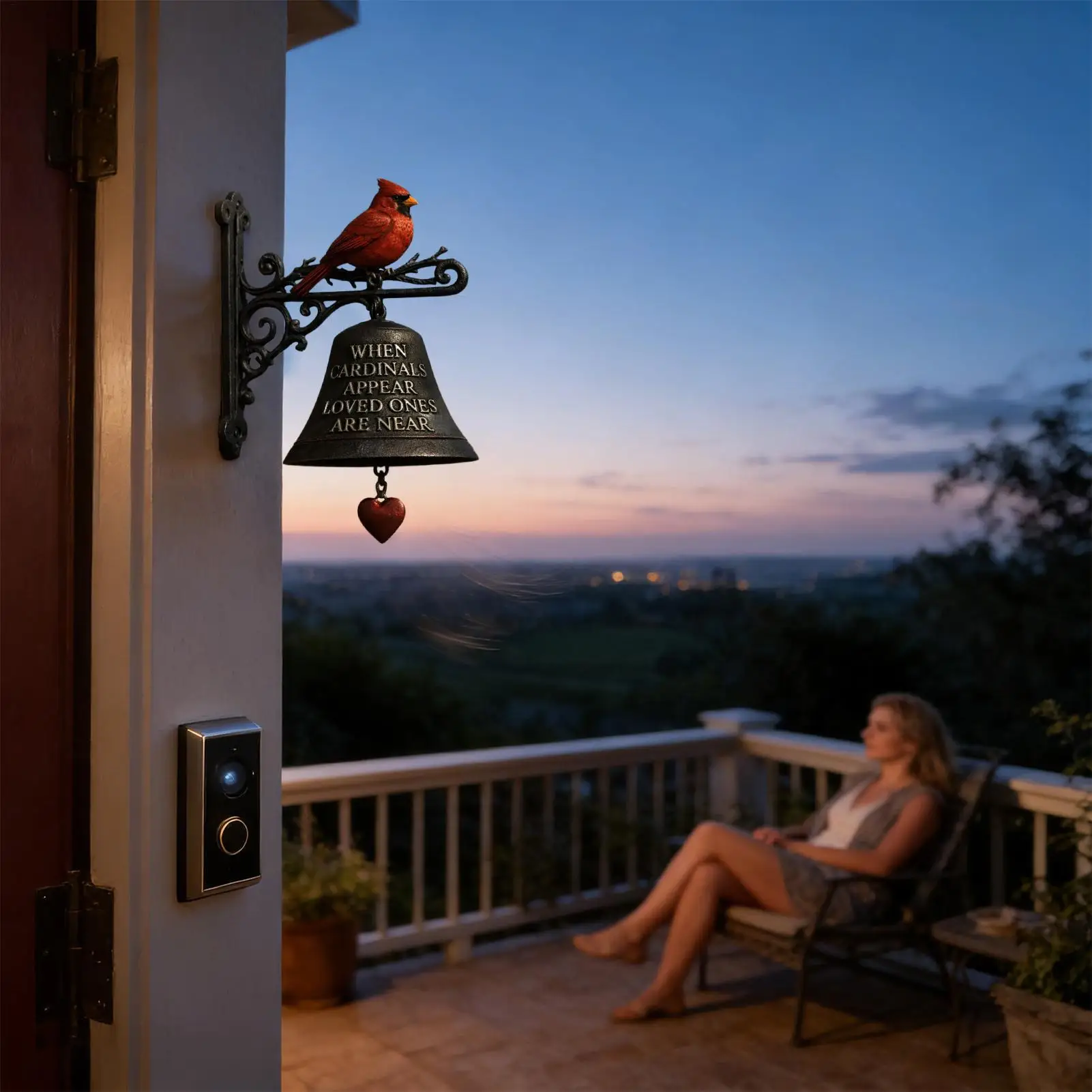 야외용 레드 버드 가든 디너벨 시골풍 레트로 벽걸이 주철 디너 시계 금속 도어벨 공예품 벽걸이 버드벨