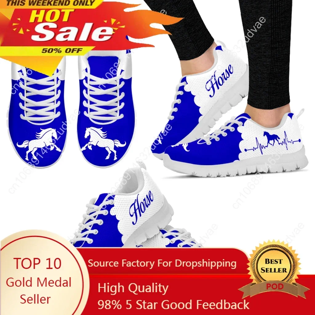 Trendy Blue And White Golf Design Stylish Sneakers Horse Heart Print White Flats Sports Hobby Shoes Chaussure