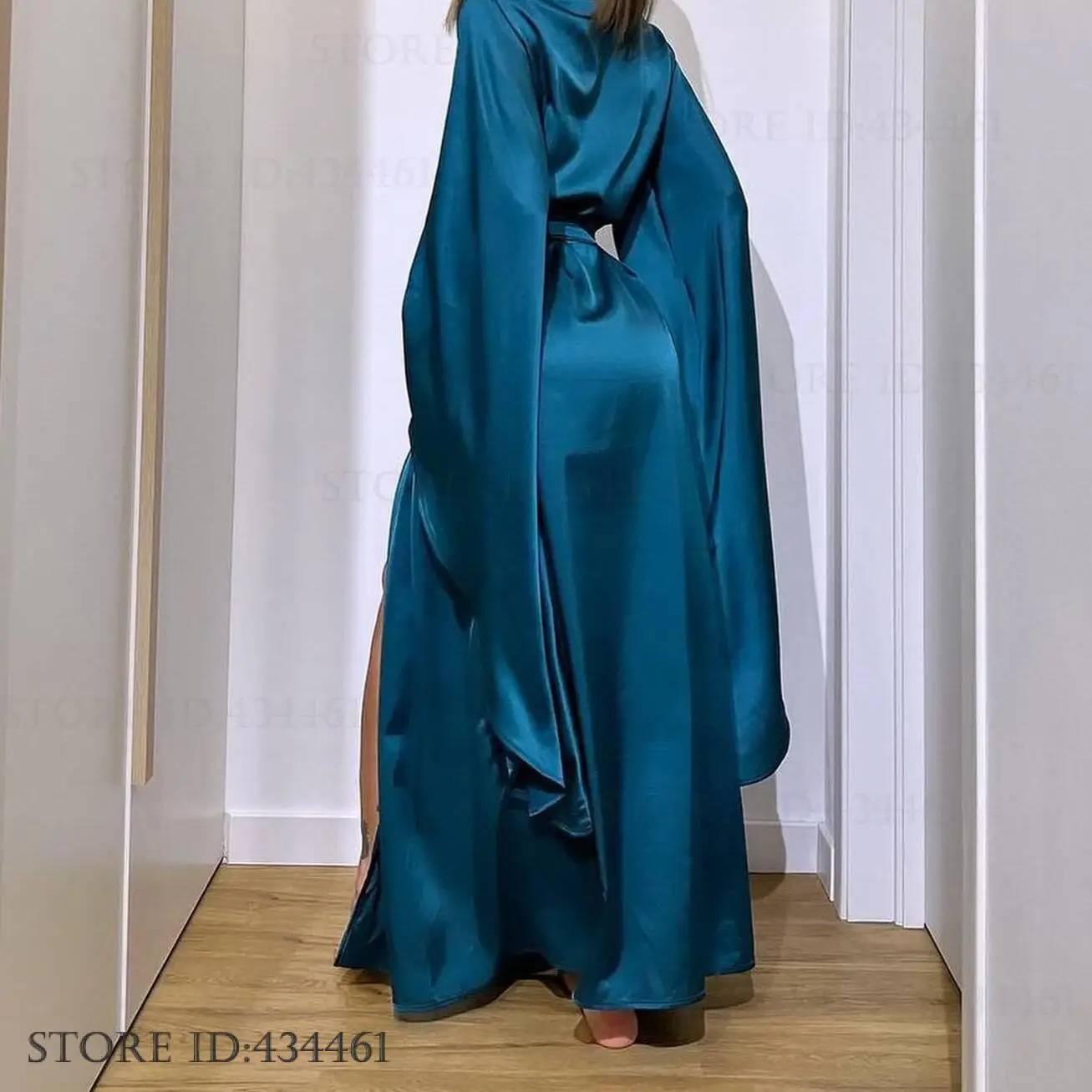 Fashion Wedding Long Robe Dress Women's Homewear Silky Satin Big Sleeve Kimono Gown Bathrobe Loungewear Loose Casual Nightgown - 5