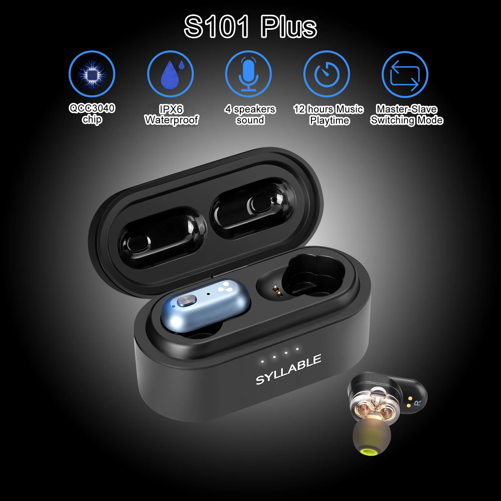 

Original SYLLABLE S101 Plus TWS 4 Speaker Sound of QCC3040 Chip Fit for BT V5.2 Earphones 12 hours True Wireless Stereo Earbuds