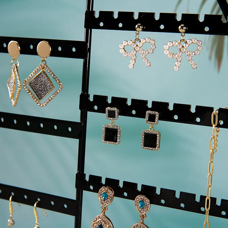 Metal Ear Studs with Wooden Base Earrings Organizer Pendant Necklace Display Stand Jewelry Holder Bracelet Presenting Rack