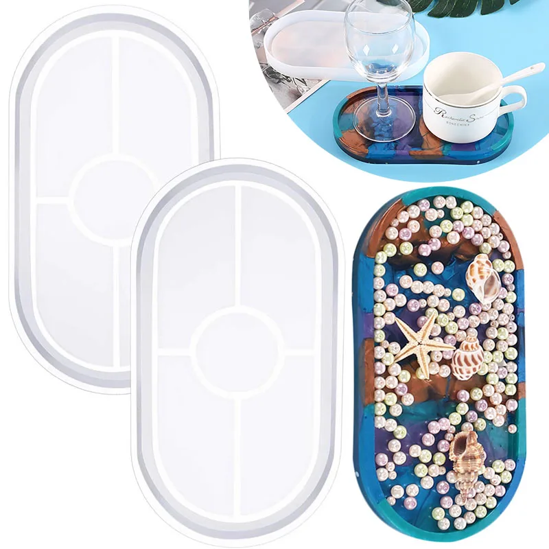 DIY Silicone Tray Mold Coaster Epoxy Resin Silicone Molds Polygon Oval  Desktop Storage Tray Cup Mat Mold Handmade Craft Mould