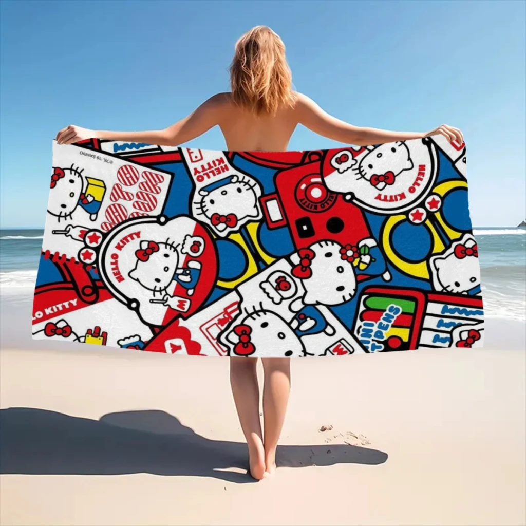 Cute Anime Sanrio Hello Kitty Kawaii Beach Towel Poncho Bathing Towels Cover-ups Quick Dry Sand Free Yoga Spa Gym Pool 2