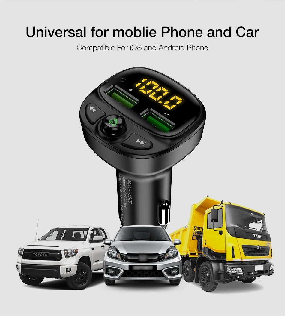 Car FM Transmitter Bluetooth 5.0 Dual USB Charger Wireless Handsfree Car Kit FM
