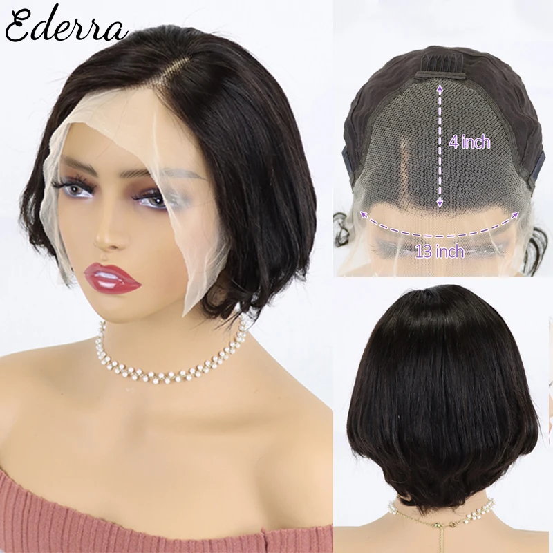 

Pixie Cut Wig Human Hair Short Straight Bob Wig 13x4 Transparent Lace Wig Side Part Wig For Women Preplucked Hairline Wig
