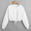 Women Long Sleeve Sweatshirt Fashion Solid Crop Top Soft Daily Loose Drawstring Hem Womens O-Neck Trendy Basic Femme Pullovers 1