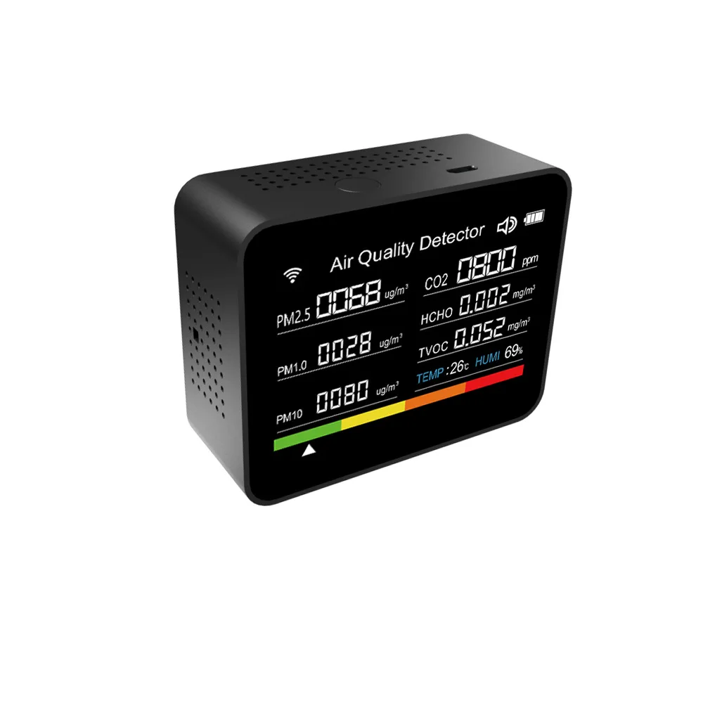 

O50 13 in 1 WIFI Air Quality Monitor CO2 Detector CO2/TVOC/HCHO/PM2.5/PM1.0/PM10/Temperature/Humidity/Time/Date/Alarm/Timer