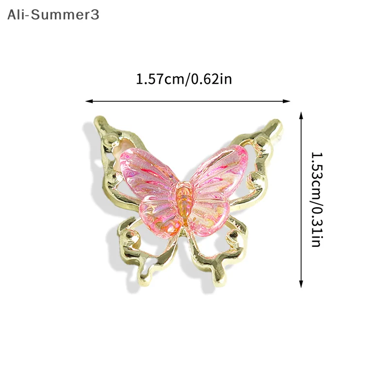 10pcs Colorful Gradient 3D Glitter Butterfly Nail Charms