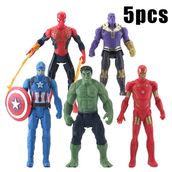 5pcs Spiderman Hulk Ironman Figures model Toys Set Kids Anime Action toy decorate Avengers Movie Movabl Dolls Gifts for Children