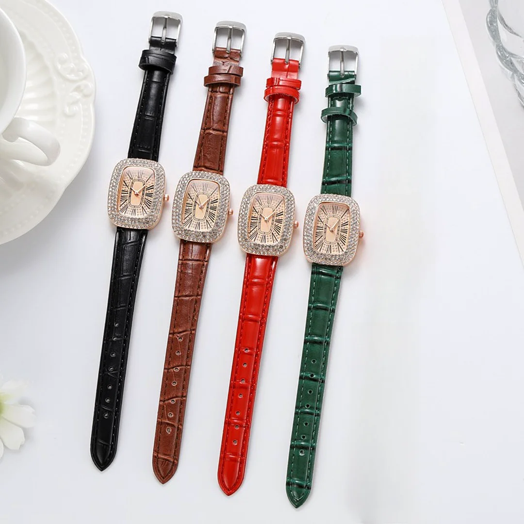Ladies Watches Small Wrist Leather Strap Watch Fashion Diamond Watch Roman Numeral Battery Watches Temperament Versatile Watch 6