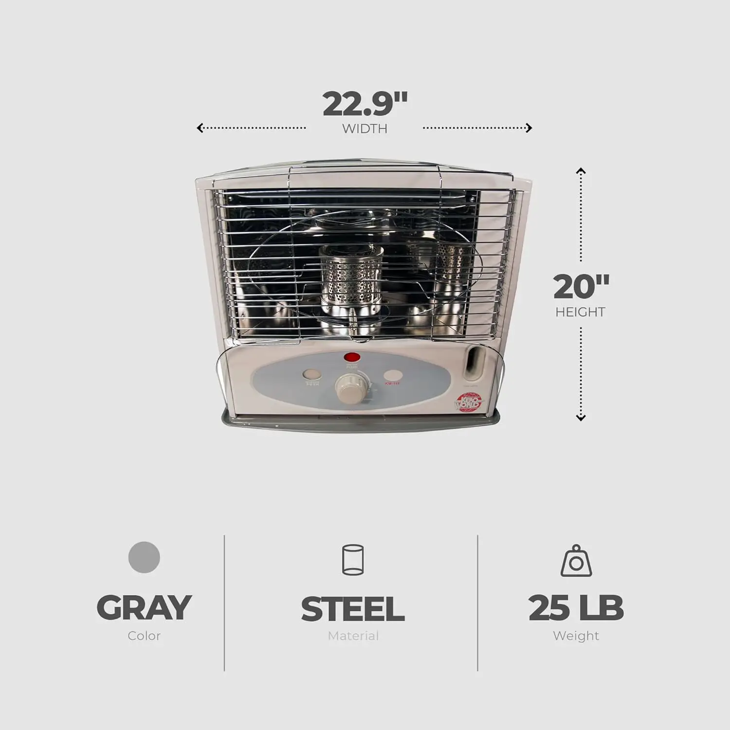 World 10,000 BTU Kerosene Wick Heater with Glass Burner System, Sure-Seat Chimney System, and Removable 1.1 Gallon Fuel Tank, Gr 3