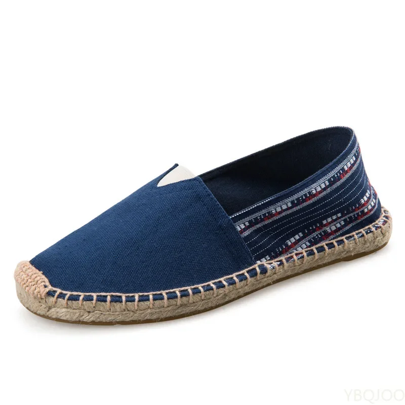 Mens Espadrilles Men Patchwork Slip on Summer Shoes Men Loafers Breathable Canvas Men Shoes Jute Wrapped Women Shoes Unisex 6