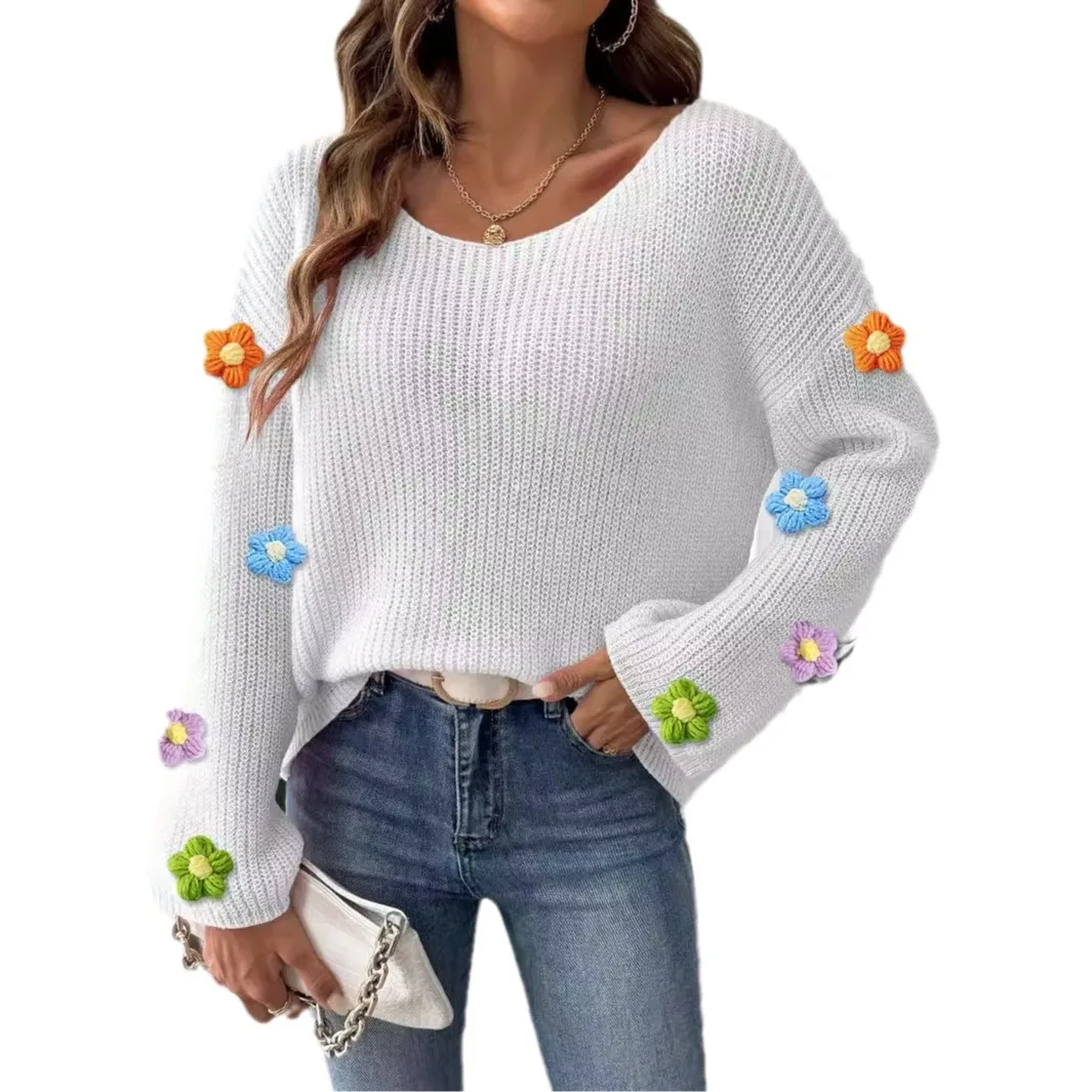 Women Autumn Winter Knitted Sweater V Neck Long Sleeve Pullover