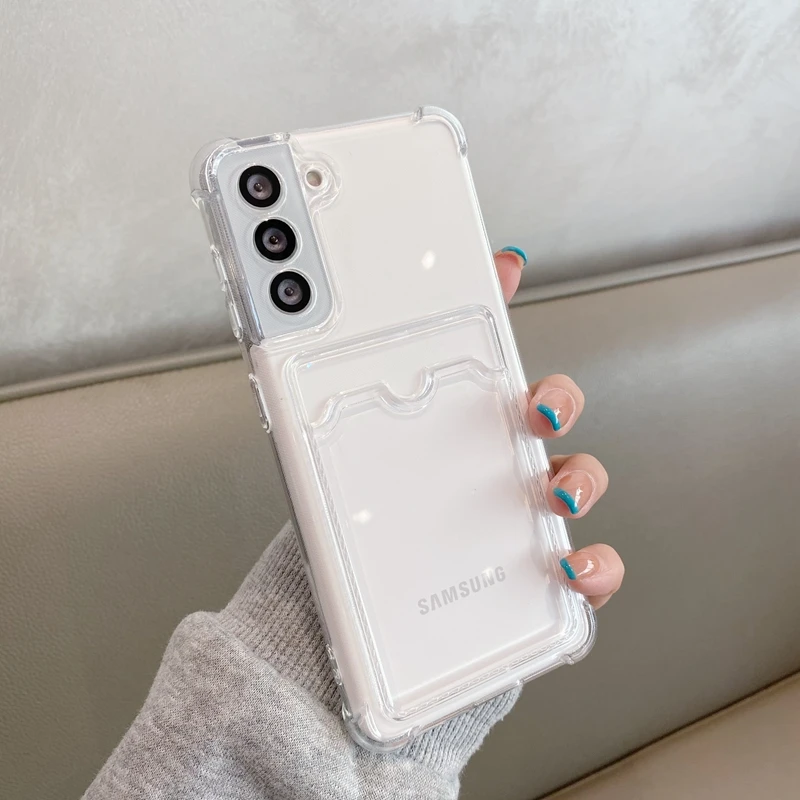 Transparent Silicone Card Slot Holder Bag Case for Samsung Galaxy - Soft Protective Cover