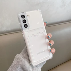Transparent Silicone Card Slot Holder Bag Case for Samsung Galaxy - Soft Protective Cover (Clear)
