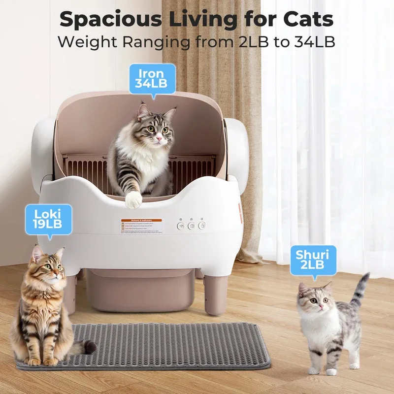 NEW HOT Self Cleaning Litter Box Automatic Cat Litter Box with APP Control Odor-Free  Large Waste Bin Open-Top for Multi Cats