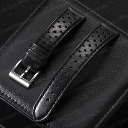 Elegant Vintage Genuine Leather Watch Strap - Universal Cowhide Wristband - 22mm (Black)