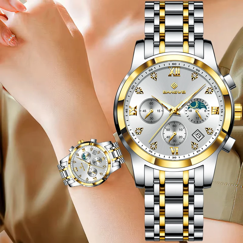 BANGWEI Ladies Watches LIGE Top Brand Luxury Diamond Watch For Women Fashion Waterproof Quartz Chronograph Clock Women's Gift