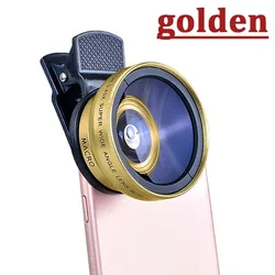 Dual - Function Clip - On Phone Camera Lens - Wide Angle & HD Macro, 37mm Universal (Gold)